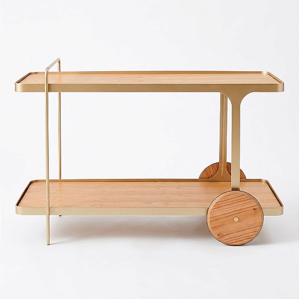 Carrinho Bar Madeira e Dourado 120 cm IRIDIUM Cinamomo Natural Design Moderno