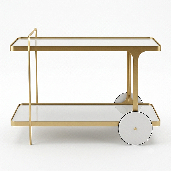 Carrinho de Chá Bar IRIDIUM Dourado Fosco e Branco Off-White Laqueado 120 cm Com Vidros