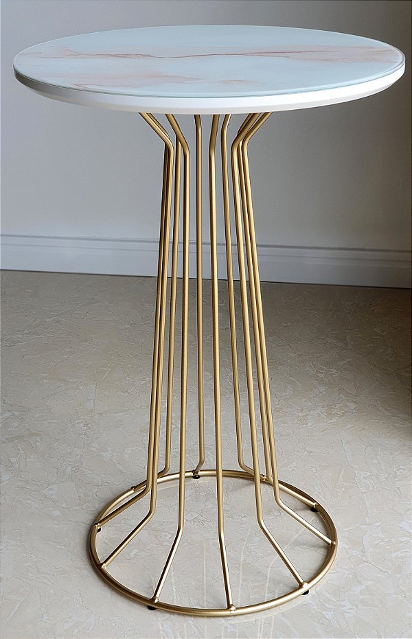 Mesa de Cabeceira 40 x 70 cm SINGAPURA Dourada Vidro Mármore Calacata Bege