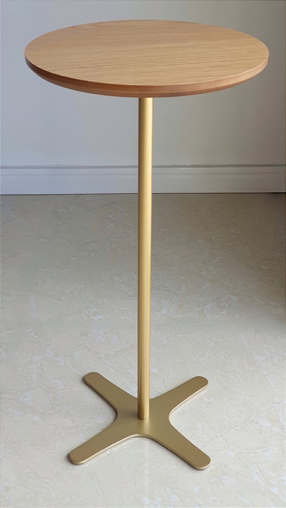 Mesa de Apoio e Minimalista Redonda 30 x 60 cm FLAT Dourada Cinamomo Natural