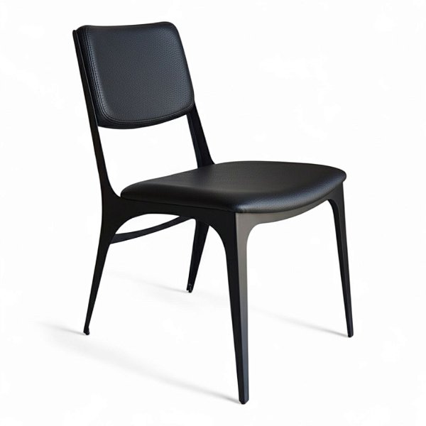 Cadeira de Jantar IRIDIUM Aço Preto Fosco e Couro Legítimo Preto Fabiano Adam