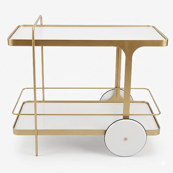 Carrinho de Bar IRIDIUM 90 cm Dourado Fosco e Branco Laqueado Versátil