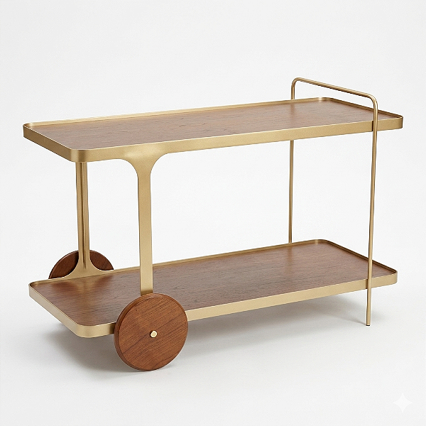 Carrinho Bar Moderno 120 cm Dourado e Madeira Cinamomo Castanho