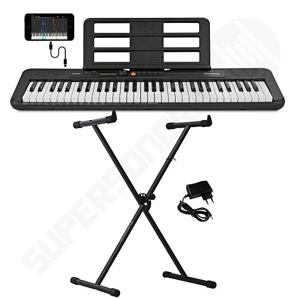 Kit Teclado Musical CASIOTONE CT-S200 CASIO Preto Aplicativo Chordana Play + Suporte X