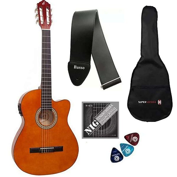 Violão Elétrico Giannini NF-14 Nylon Cutaway Flat + Capa + Correia + Corda Nig + Palhetas