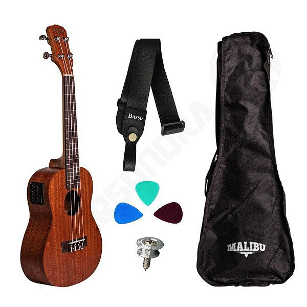 Kit Ukulele Concert Elétrico 23SE Sapele Malibu + Capa + Correia + Palhetas + Roldana