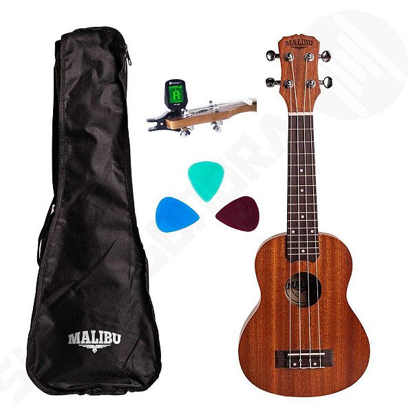 Kit Ukulele Soprano Acústico 21S Sapele Malibu + Capa + Afinador + Palhetas