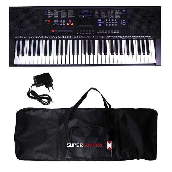 Kit Teclado Musical Estudante Spring Tc 261 61 Teclas + Capa + Fonte + Suporte Partituras