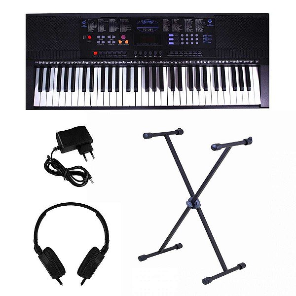 Kit Teclado Musical Estudante Spring Tc 261 61 Teclas + Suporte X + Fone + Fonte + Suporte Partitura