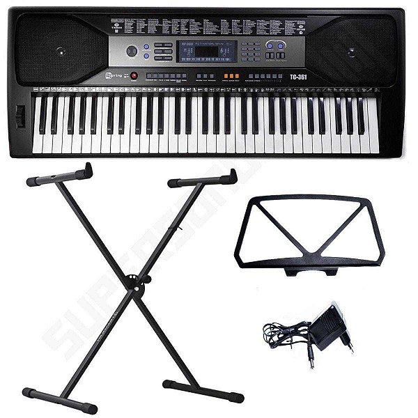 Kit Teclado Musical Spring TC 361 61 Teclas Sensitivas + Suporte X