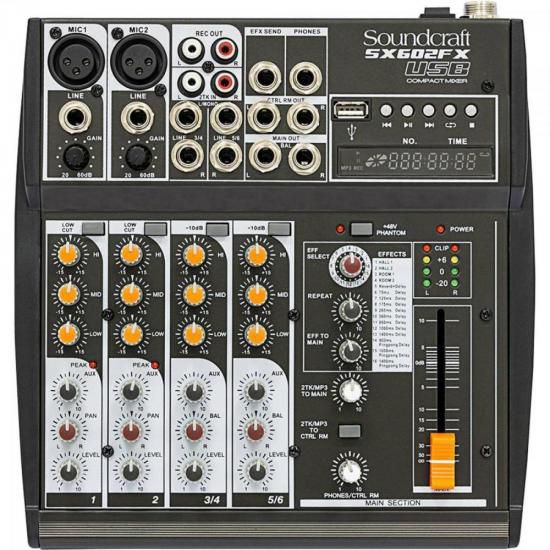 Mesa de Som Soundcraft 6 Canais USB SX602FX