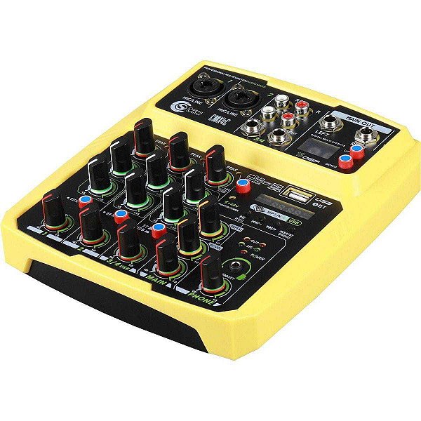 Mesa de Som 4 Canais Custom Sound CMX-4C Bluetooth, USB - Amarela