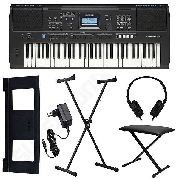 Kit Teclado Yamaha PSR E473 + Suporte X + Banqueta X + Fone