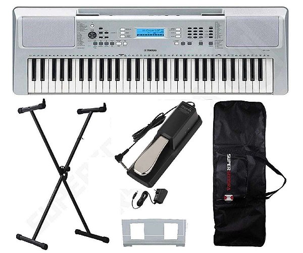 Kit Teclado Musical Yamaha YPT 370 + Suporte X +Capa + Pedal