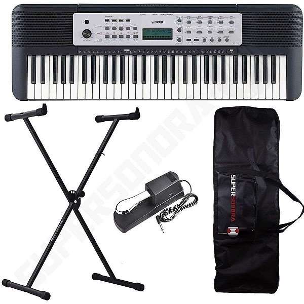 Kit Teclado Musical Arranjador YPT 270 Yamaha 61 Teclas + Suporte em X + Capa + Pedal Sustain