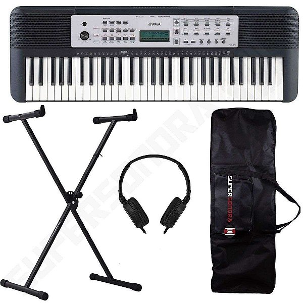 Kit Teclado Musical Arranjador YPT 270 Yamaha 61 Teclas + Suporte em X + Capa + Fone de Ouvido