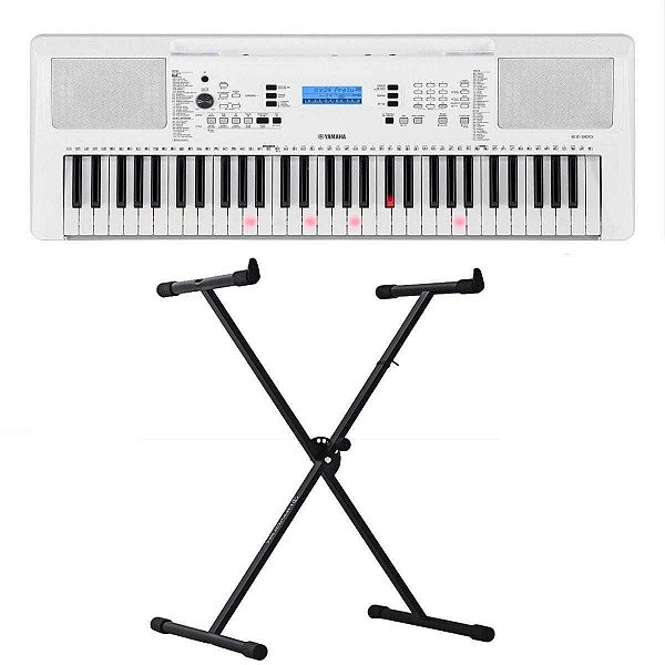 Kit Teclado Yamaha EZ-300 Branco - 61 Teclas Iluminadas + Suporte X