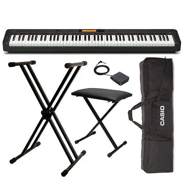 Piano Digital Casio CDP-S360 Preto - 88 Teclas + Suporte Duplo + Capa + Banqueta