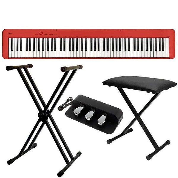 Piano Digital Casio CDP-S160 Vermelho + Suporte Duplo + Banqueta + Pedal Sp-34