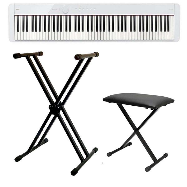 Piano Digital Casio Privia PX-S1100 Branco + Suporte Duplo X + Banqueta X