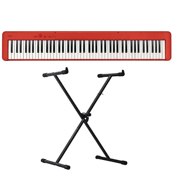 Piano Digital Casio CDP-S160 Vermelho - 88 Teclas + Suporte em X