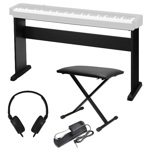 Kit para Piano - Estante Casio CS-46 + Pedal Sustain + Banqueta em X + Fone de Ouvido