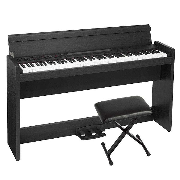 Piano Digital Korg LP 380 Preto 88 Teclas com Estante e Pedal Triplo + Banqueta X com Regulagem