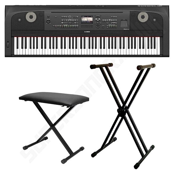 Kit Piano Digital Yamaha DGX-670 Preto + Suporte em X + Banqueta em X