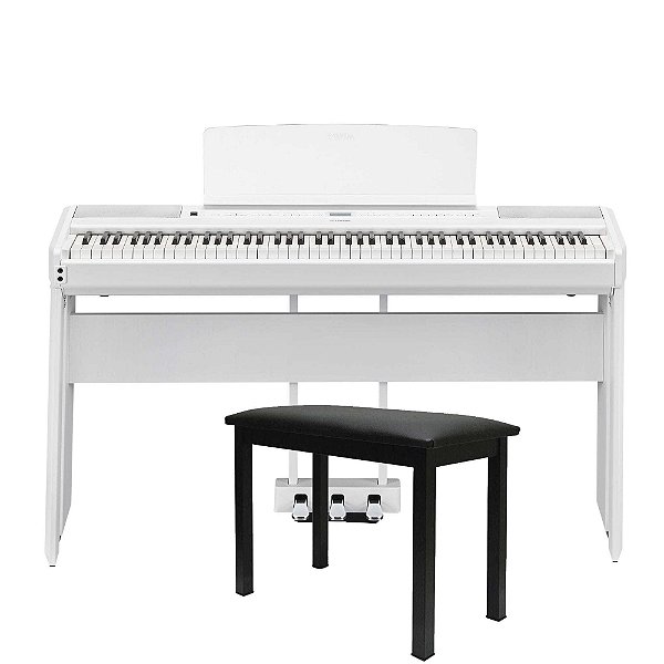 Kit Piano Digital Yamaha P-515 Branco + Estante L515 + Pedal Triplo + Banqueta