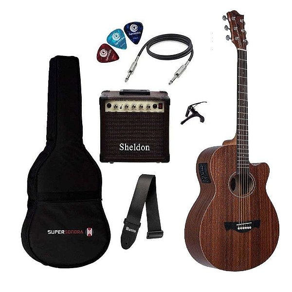Violão Eletroacútico Tagima Dallas Mahogany Kit Completo + Cubo Sheldon VL2800
