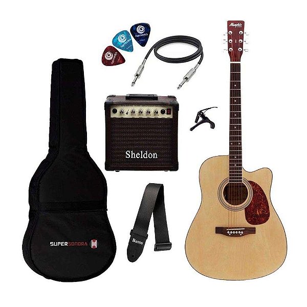 Violão Eletroacútico Memphis MD18 Natural Kit Completo + Cubo Sheldon VL2800