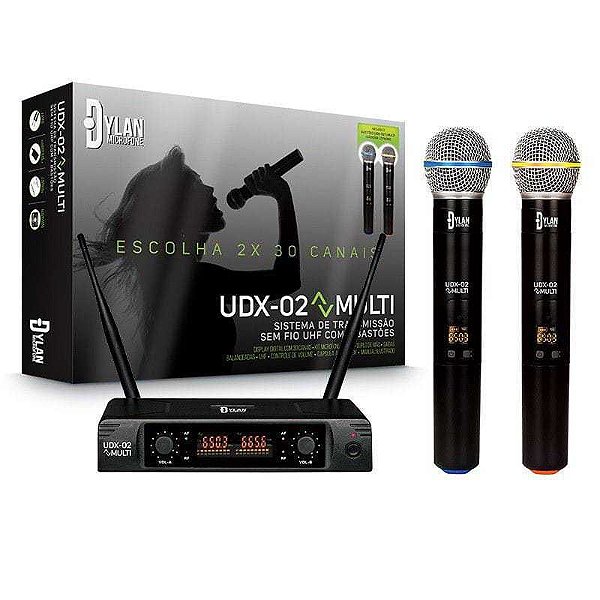 Microfone Sem Fio UHF Dylan UDX-02 Display Digital 30 Canais