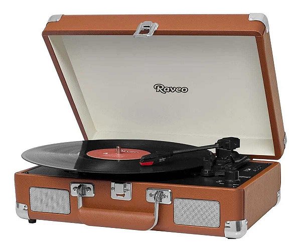 Vitrola Raveo Sonetto Chrome Marrom Toca Disco Bluetooth Gravação USB