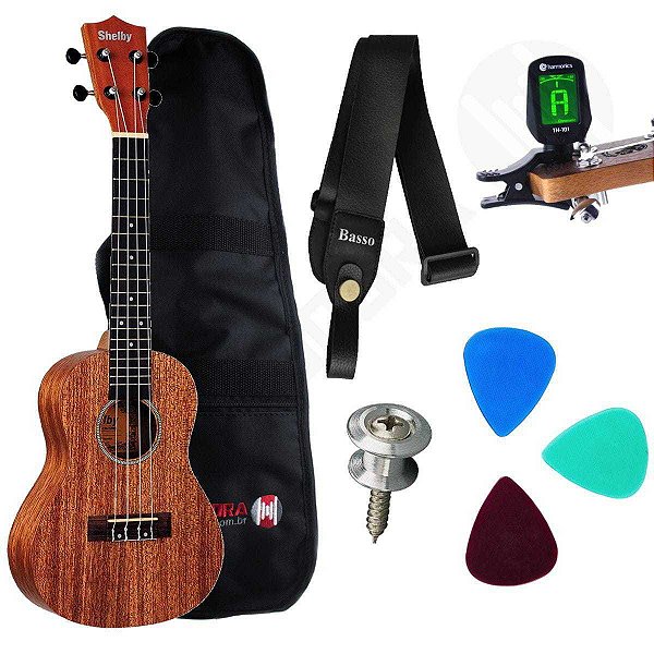 Ukulele SU23M Concert Shelby + Afinador + Correia Basso + Capa + Palhetas