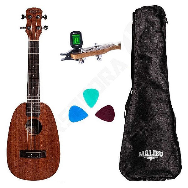 Kit Ukulele Malibu Abacaxi Acústico Concert 23-SP Sapele + Capa + Afinador + Palhetas