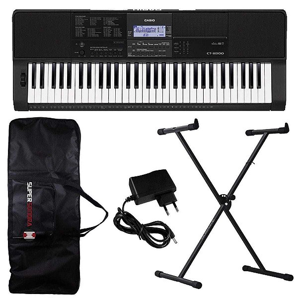 Kit Teclado Musical CT X800 CASIO 61 teclas MIDI/USB + Suporte X + Capa + Fonte + Suporte Partitura