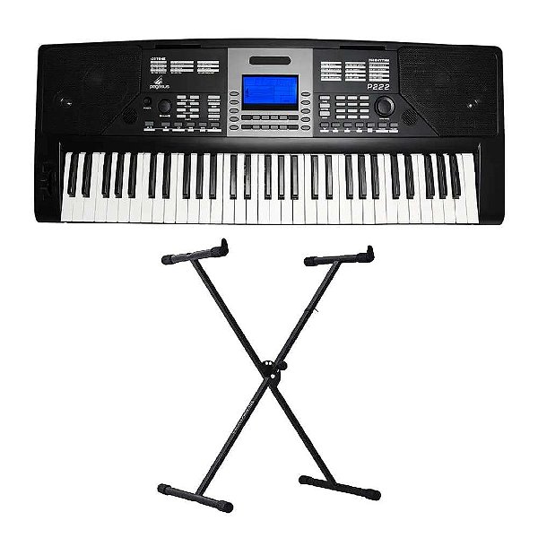 Kit Teclado Musical Pegasus P222 - Ritmos Brasileiros + Suporte em X