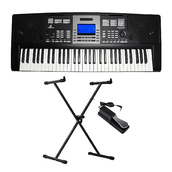 Kit Teclado Musical Pegasus P222 - Ritmos Brasileiros + Suporte em X + Pedal