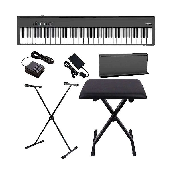 Piano Digital Roland FP-30X Preto 88 Teclas BK + Suporte Em X + Banqueta