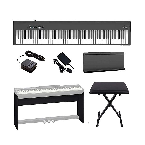 Piano Digital Roland FP-30X Preto 88 Teclas BK + Estante + Banqueta
