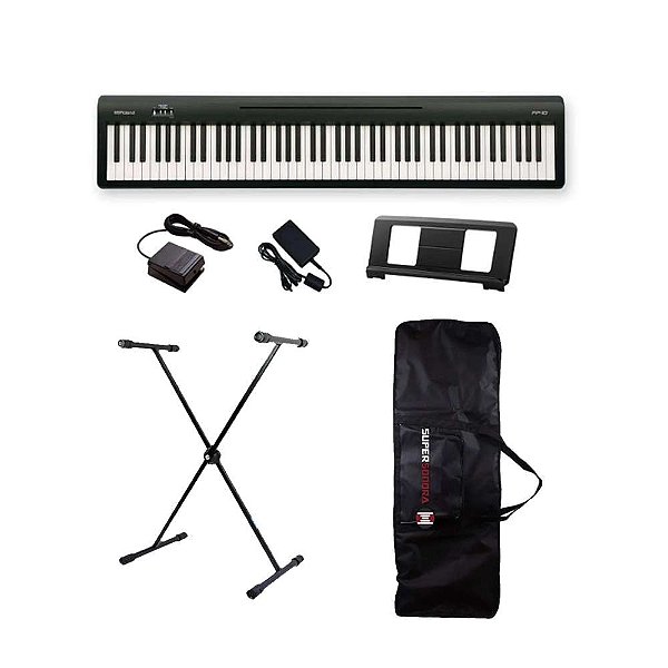 Piano Digital 88 Teclas Roland FP-10 BK Preto + Suporte + Capa