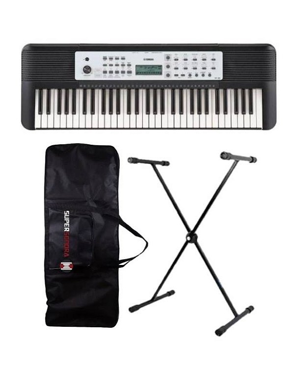 Kit Teclado Yamaha YPT-280 Portátil Preto +  Capa + Suporte em X