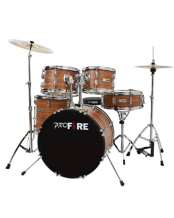 Bateria Acústica Pro Fire Bumbo 18 - Carvalho Hanover Ferragens Cromadas