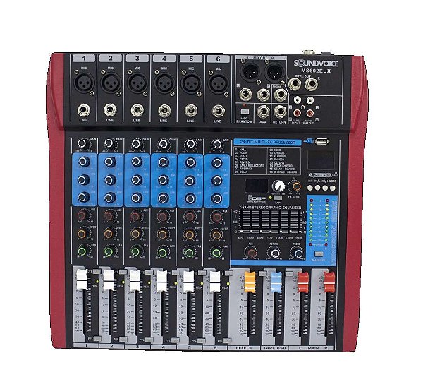 Mesa de Som Soundvoice 6 canais EF/EQ MS602 EUX