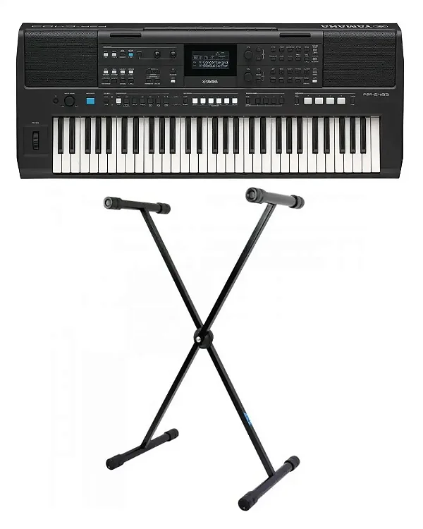 Kit Teclado Yamaha PSR-E483 + Suporte em X