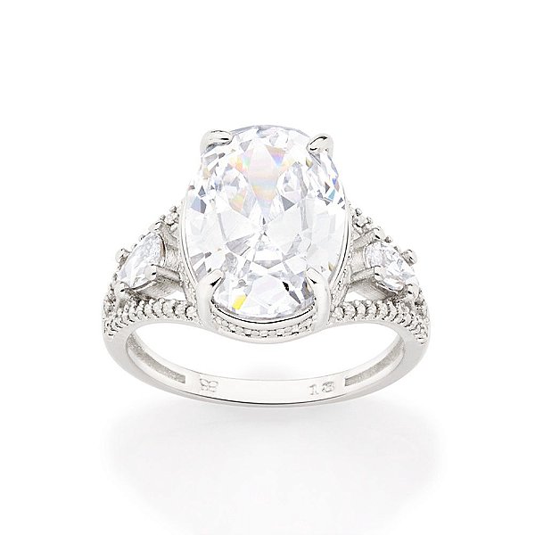 Anel Rommanel Cravejado Por 80 Zircônias De 0,80 Mm, 2 Zircônias Gota De 5X3 Mm E 1 Zircônia Oval De 10X14 Mm Ao Centro(