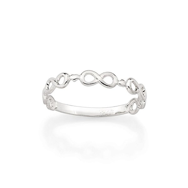 Anel Rommanel Skinny Ring Infinito, Formado Por Quatro Símbolos Do Infinito Intercalados Com Corações