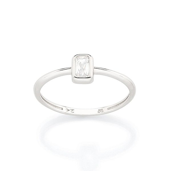 Anel Rommanel Solitário Retangular, Composto Por 1 Zircônia Baguete De 5X3 Mm