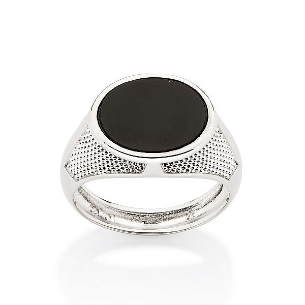 Anel Rommanel Masculino, Composto Por 1 Pedra Natural Onix Oval De 13X15 Mm