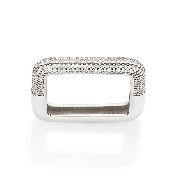 Anel Quadrado Cravejado Por 190  Zircônias De 0,80 Mm  (A Quantidade De Zircônias Pode Variar Dependendo Da Numeração)(J